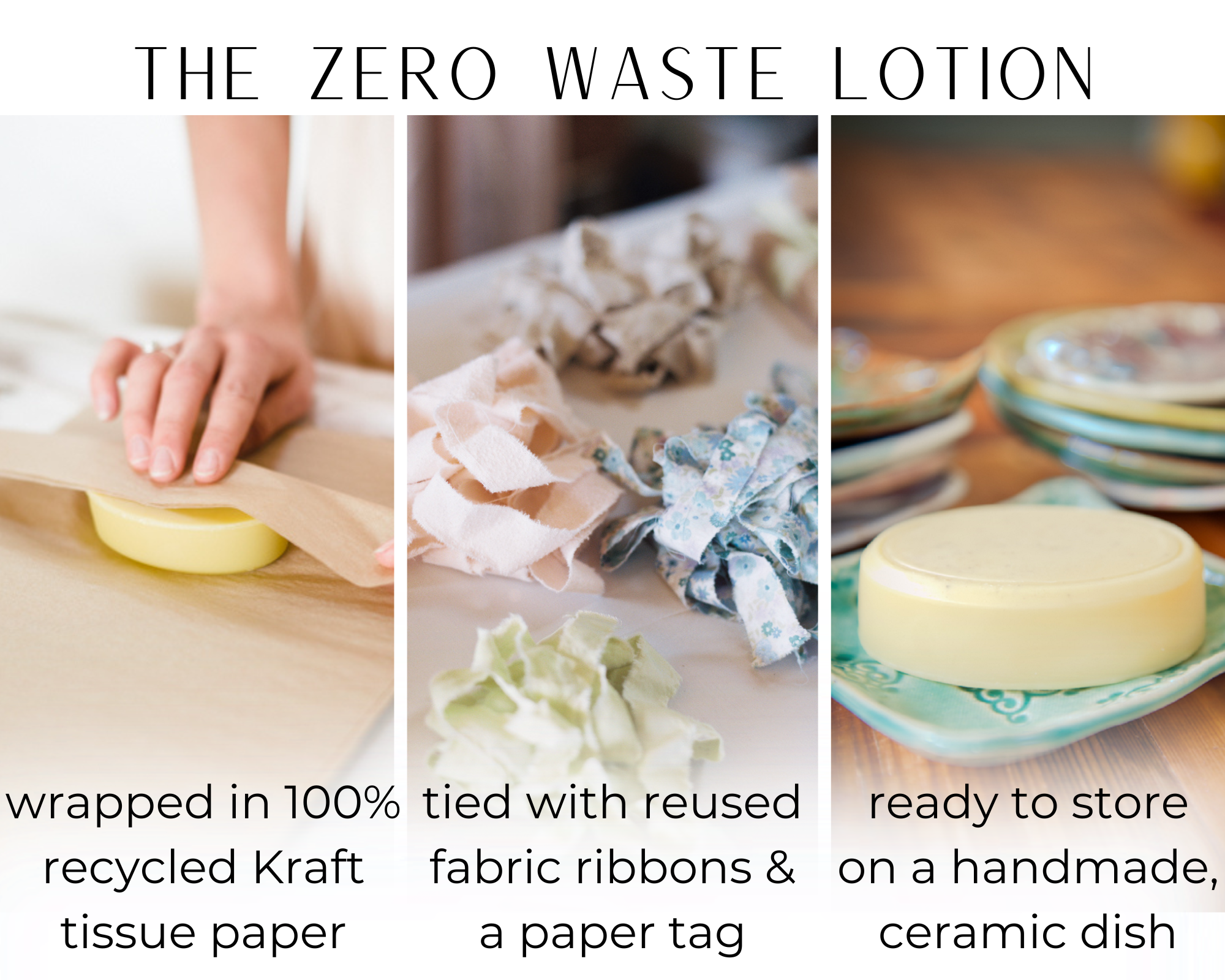 An eco-friendly, zero waste lotion handcrafted in a sustainable manner to eliminate waste and deeply nourish any dry skin. Click image for more information.